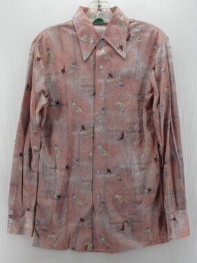 VGT Huk A Poo Shirt Small (M) 70s Disco Mod Leisure AOP Dagger Collar